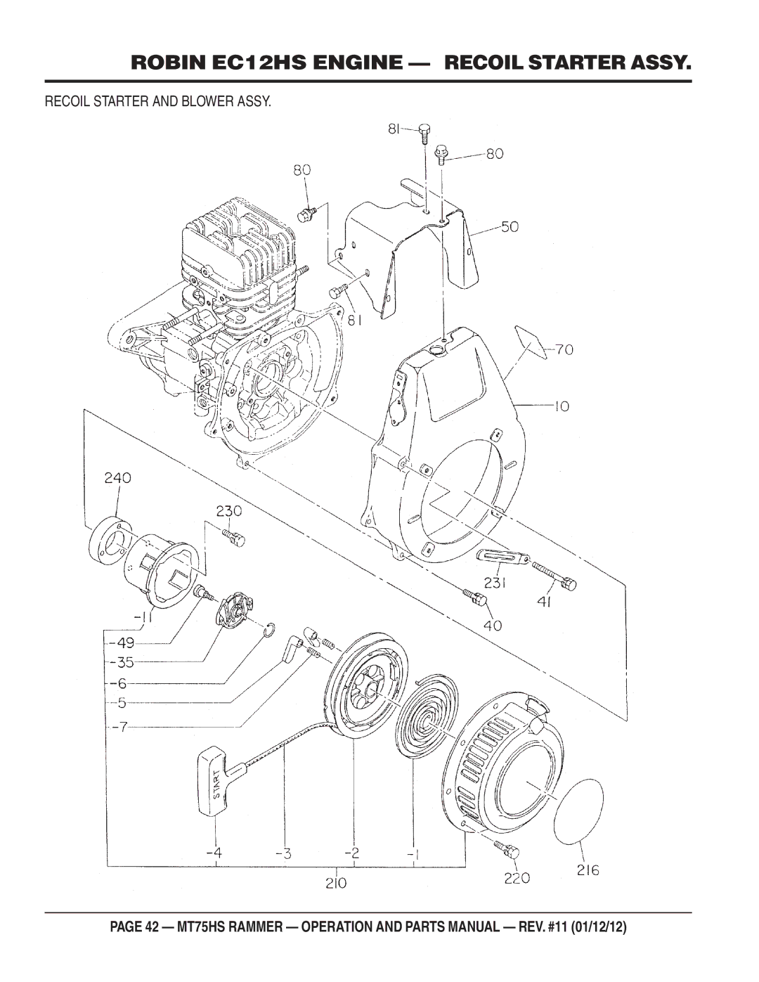 Multiquip MT75HS operation manual Robin EC12HS Engine Recoil Starter Assy 