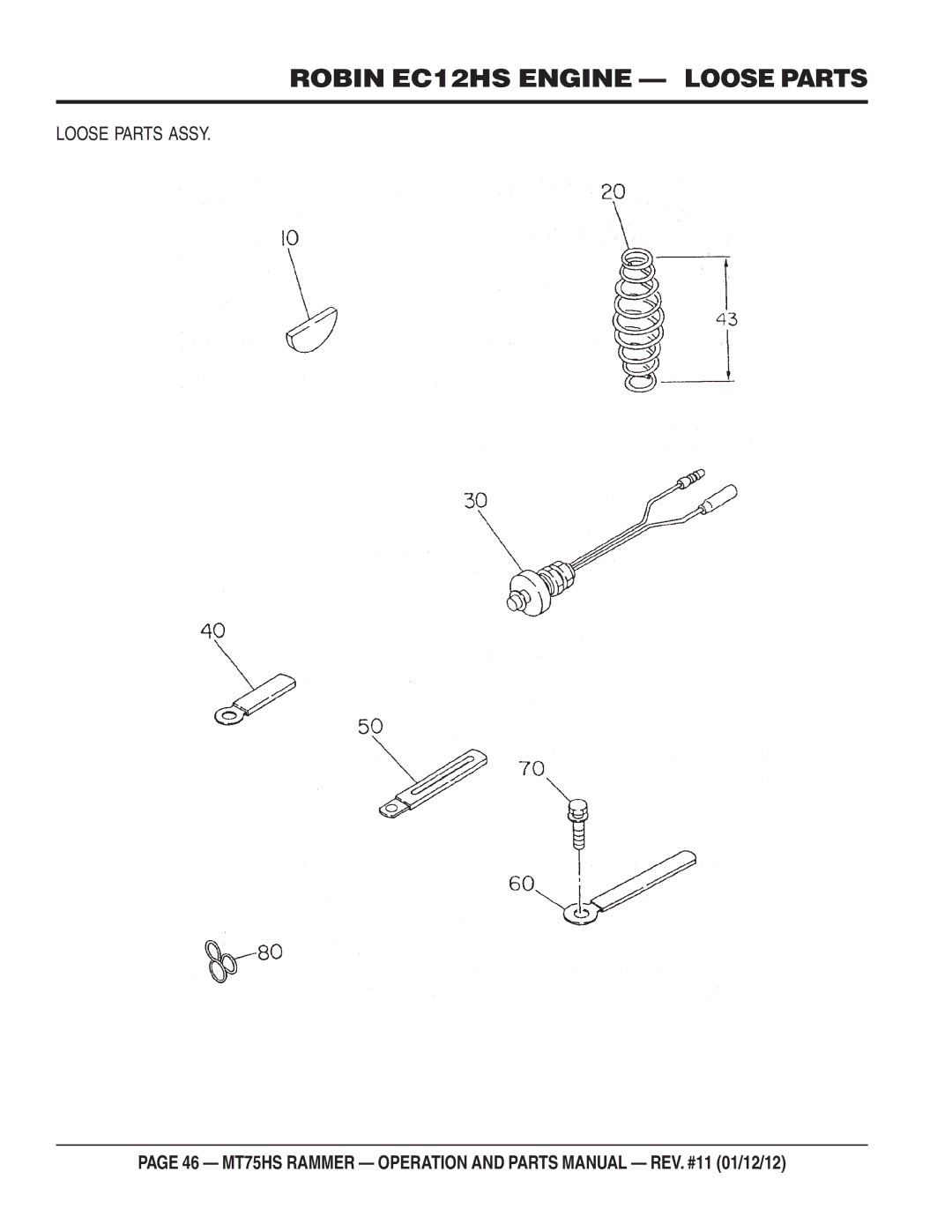 Multiquip MT75HS operation manual Robin EC12HS Engine Loose Parts 