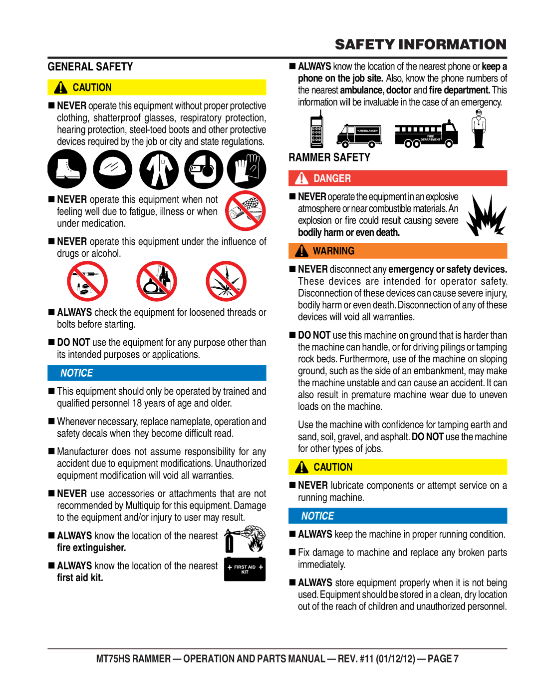 Multiquip MT75HS operation manual General Safety 