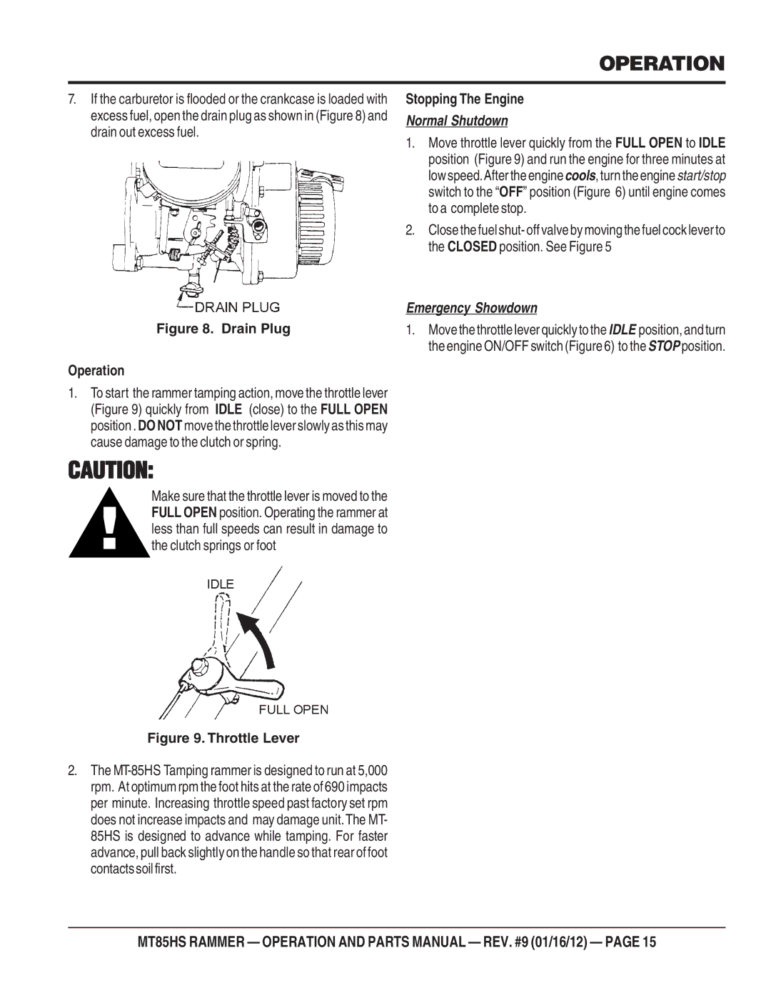 Multiquip MT85HS operation manual Normal Shutdown 