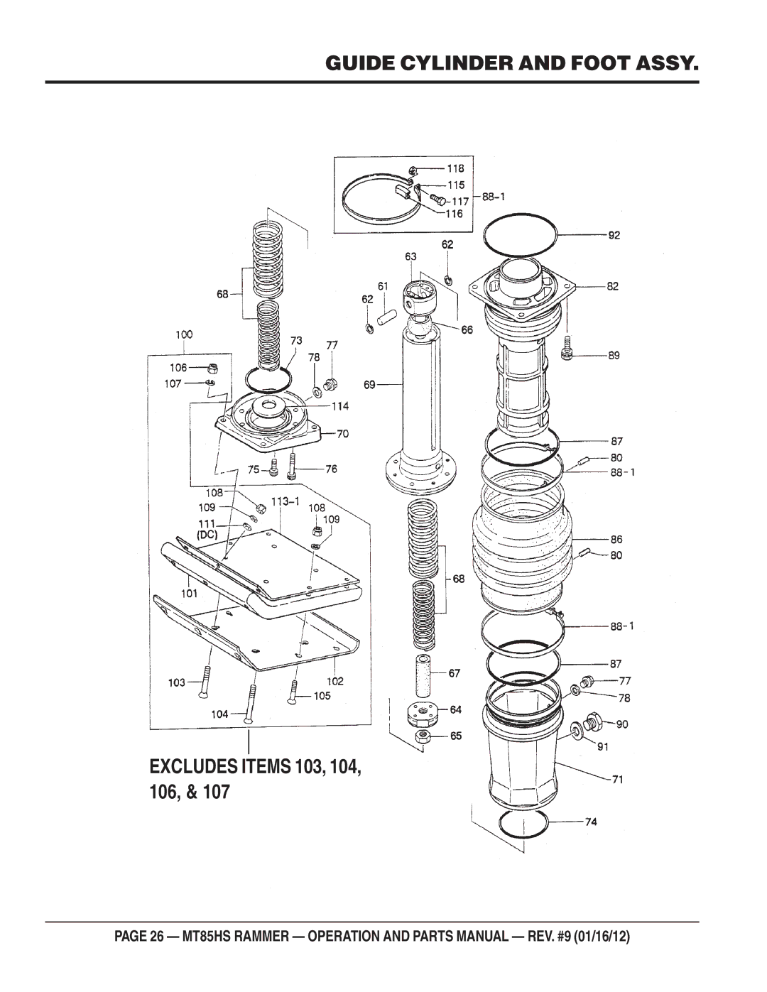 Multiquip MT85HS operation manual Guide Cylinder and Foot Assy 