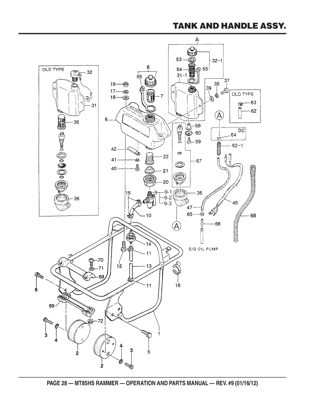 Multiquip MT85HS operation manual Tank and Handle Assy 