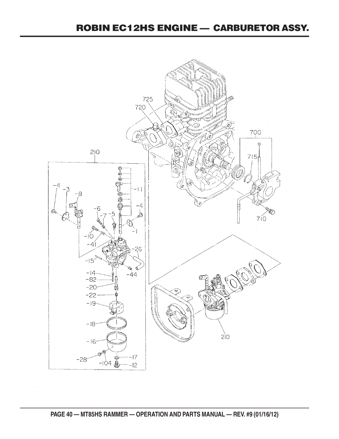 Multiquip MT85HS operation manual Robin EC12HS Engine Carburetor Assy 