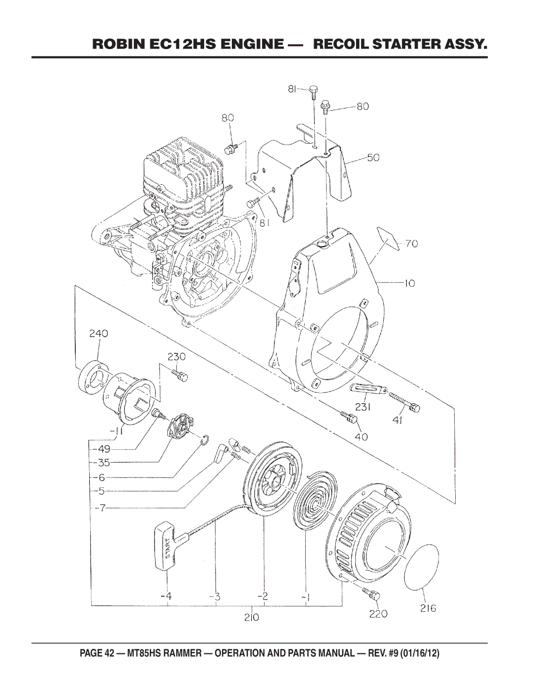 Multiquip MT85HS operation manual Robin EC12HS Engine Recoil Starter Assy 