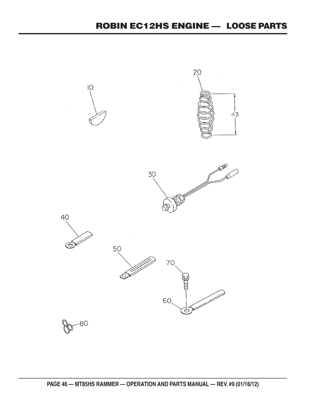 Multiquip MT85HS operation manual Robin EC12HS Engine Loose Parts 