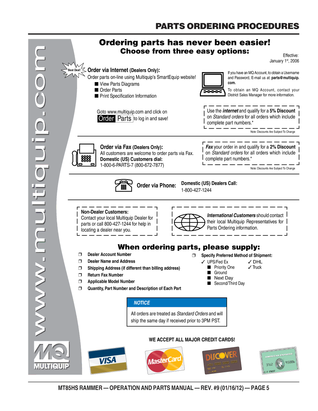 Multiquip MT85HS operation manual Parts Ordering Procedures, Ordering parts has never been easier 