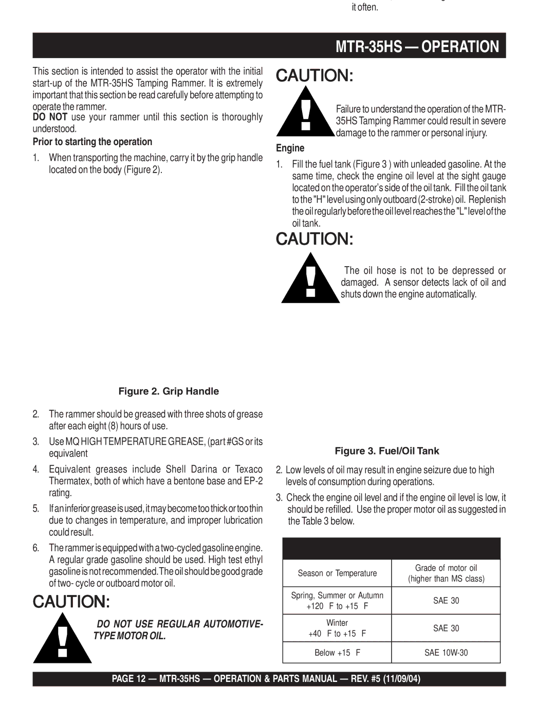 Multiquip manual MTR-35HS Operation, Prior to starting the operation, Engine 