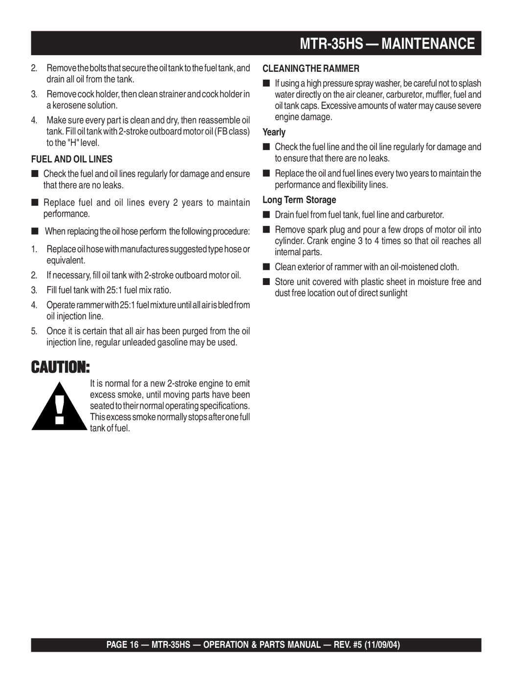 Multiquip manual MTR-35HS Maintenance, Yearly, Long Term Storage 