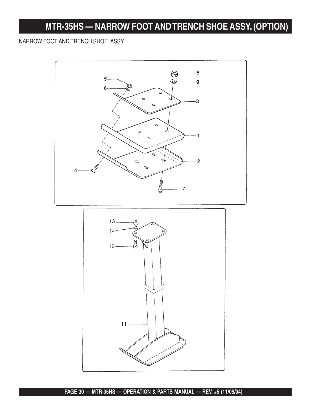 Multiquip manual MTR-35HS Narrow Foot Andtrench Shoe ASSY. Option 