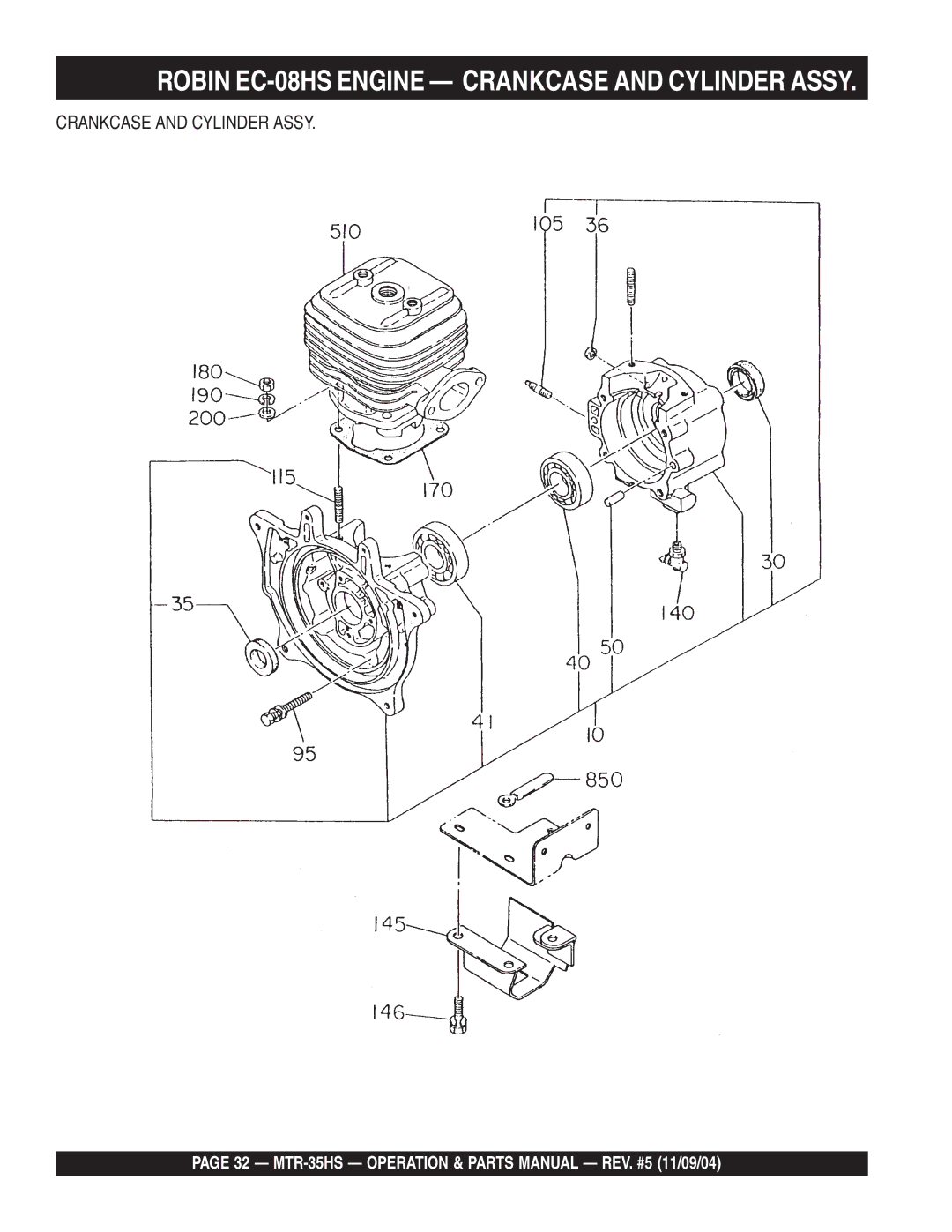 Multiquip MTR-35HS manual Robin EC-08HS Engine Crankcase and Cylinder Assy 