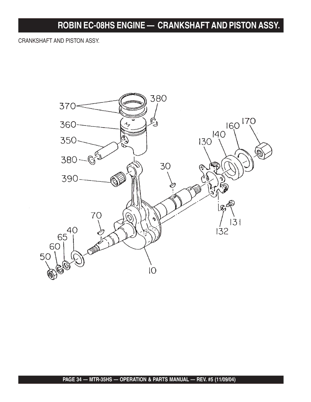 Multiquip MTR-35HS manual Robin EC-08HS Engine Crankshaft and Piston Assy 