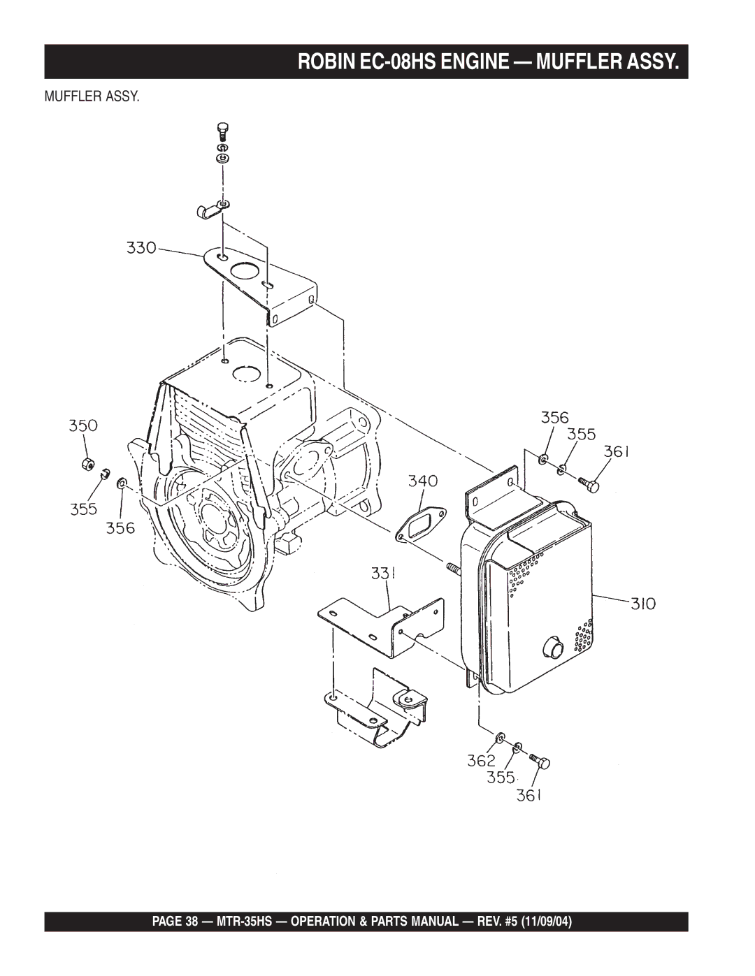 Multiquip MTR-35HS manual Robin EC-08HS Engine Muffler Assy 