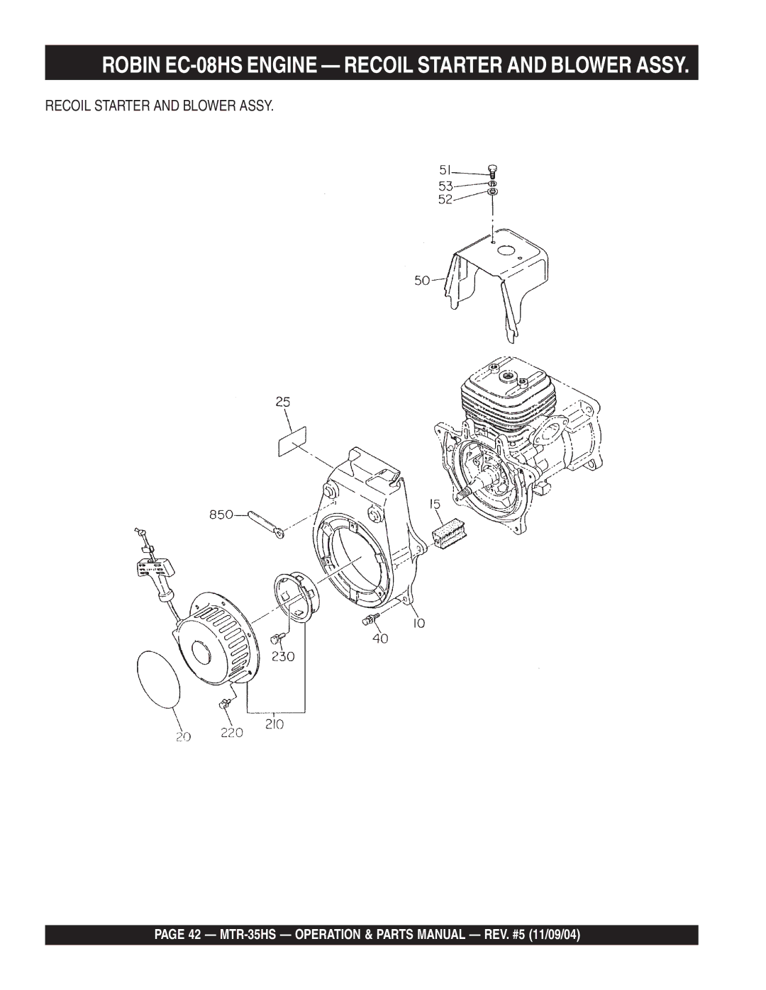 Multiquip MTR-35HS manual Robin EC-08HS Engine Recoil Starter and Blower Assy 