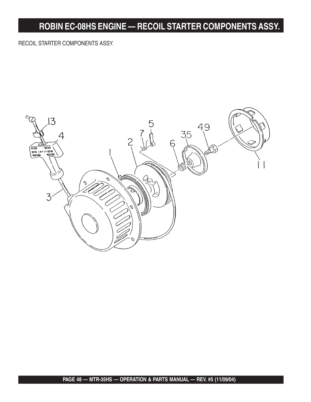 Multiquip MTR-35HS manual Robin EC-08HS Engine Recoil Starter Components Assy 