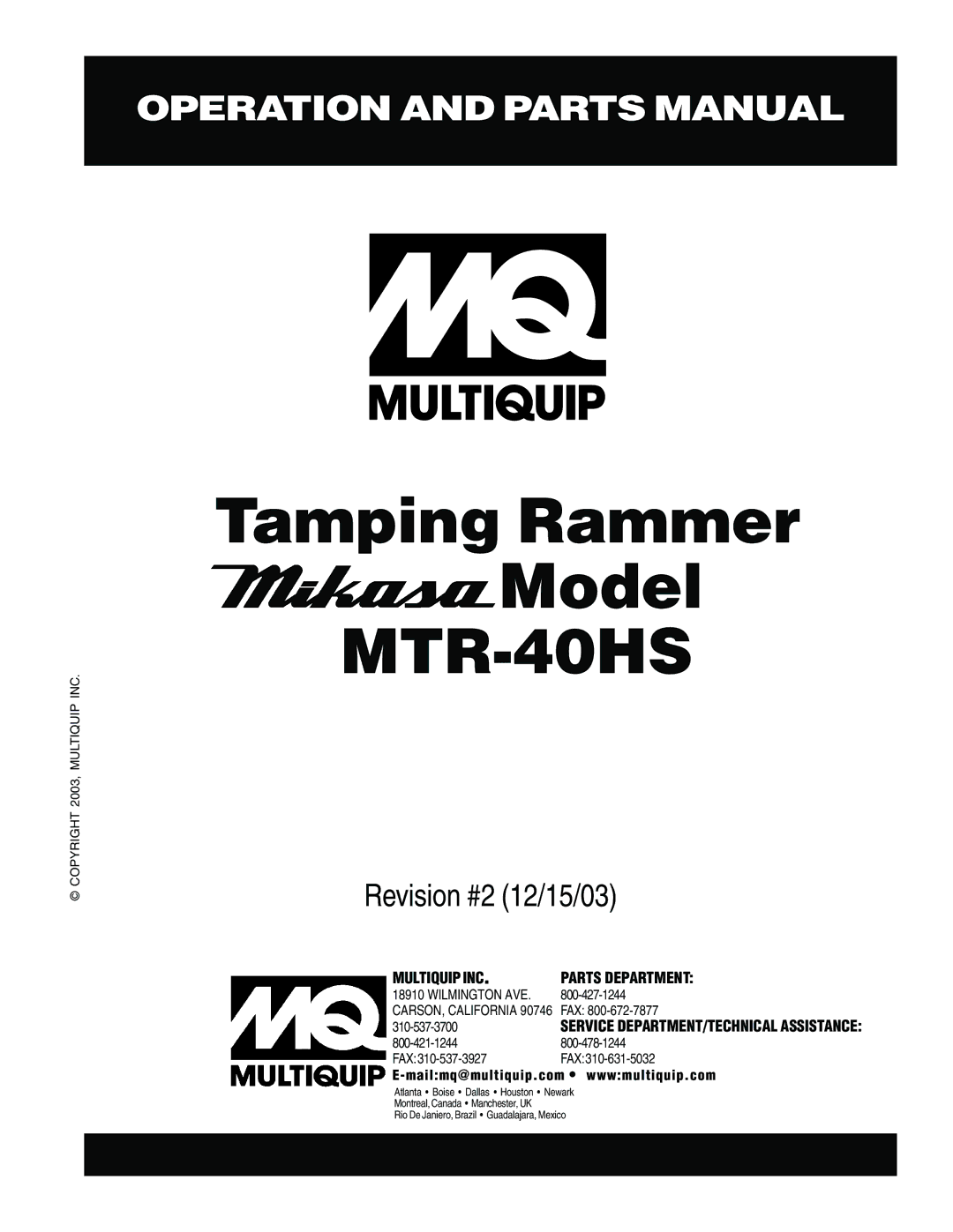 Multiquip mtr-40hs manual MTR-40HS 