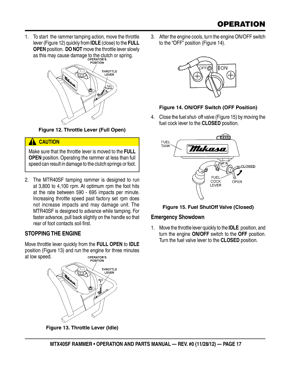 Multiquip MTR40SF manual Stopping The Engine, Emergency Showdown 