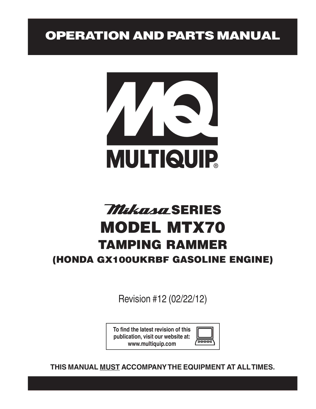 Multiquip manual Model MTX70 