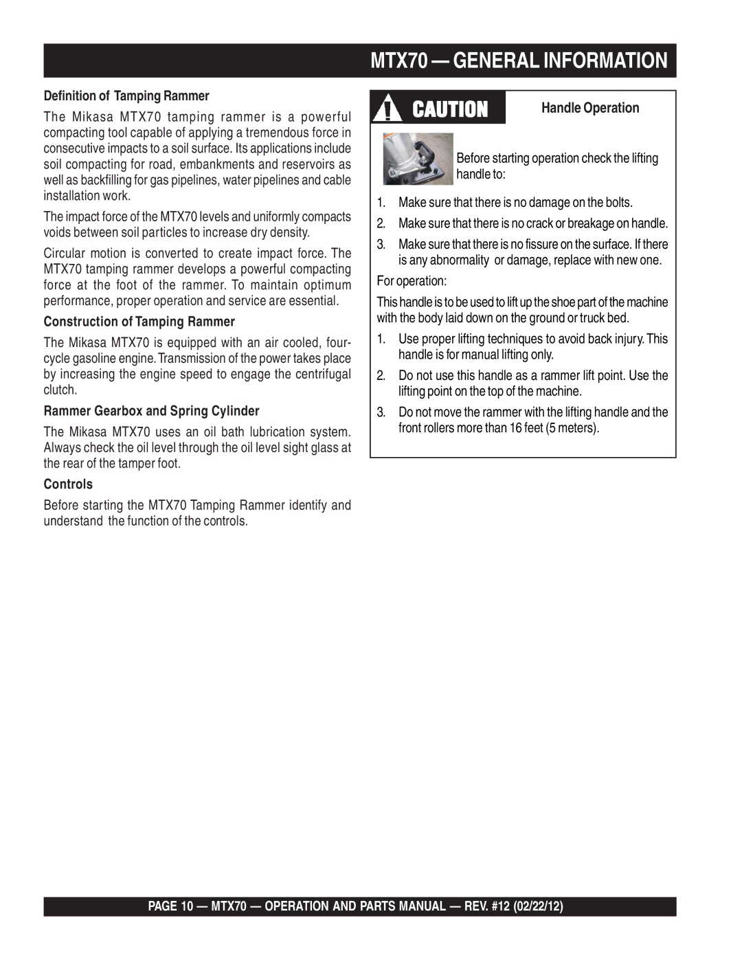 Multiquip manual MTX70 General Information, Definition of Tamping Rammer 