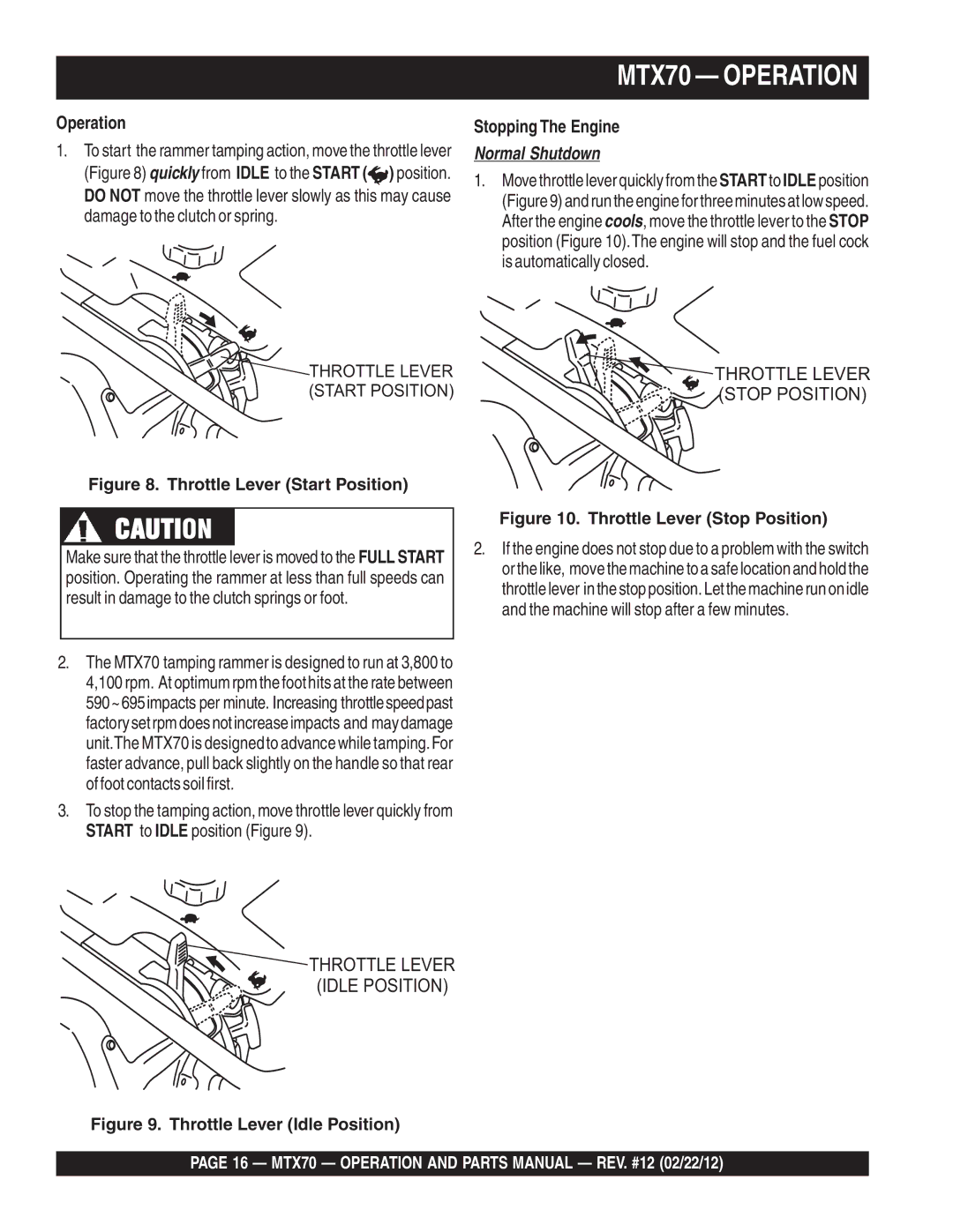 Multiquip MTX70 manual Normal Shutdown 