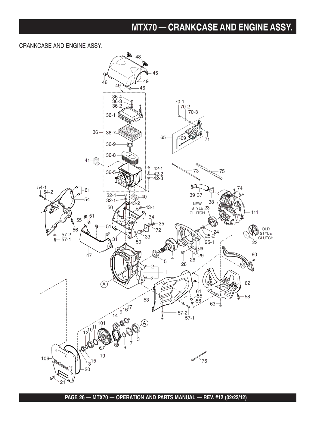 Multiquip manual MTX70 Crankcase and Engine Assy 