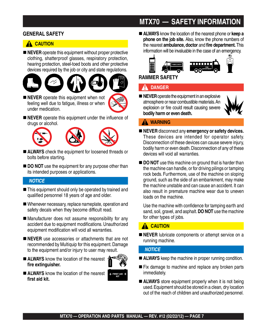 Multiquip manual MTX70 Safety Information 