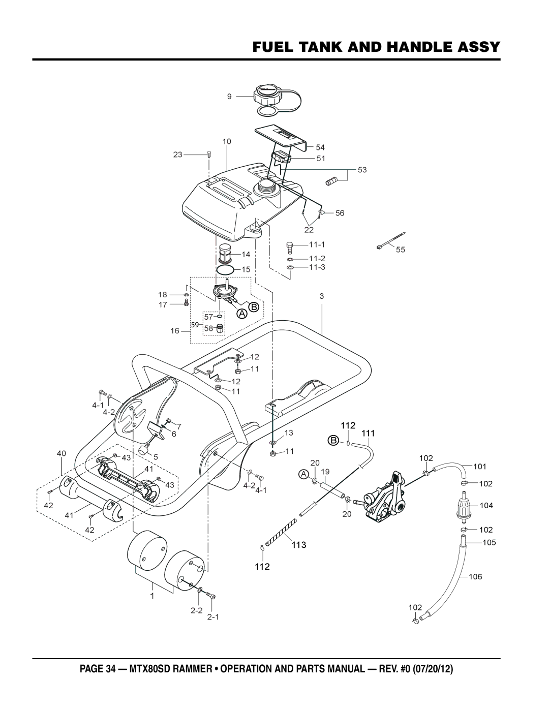 Multiquip MTX80SD manual Fuel tank and handle assy 