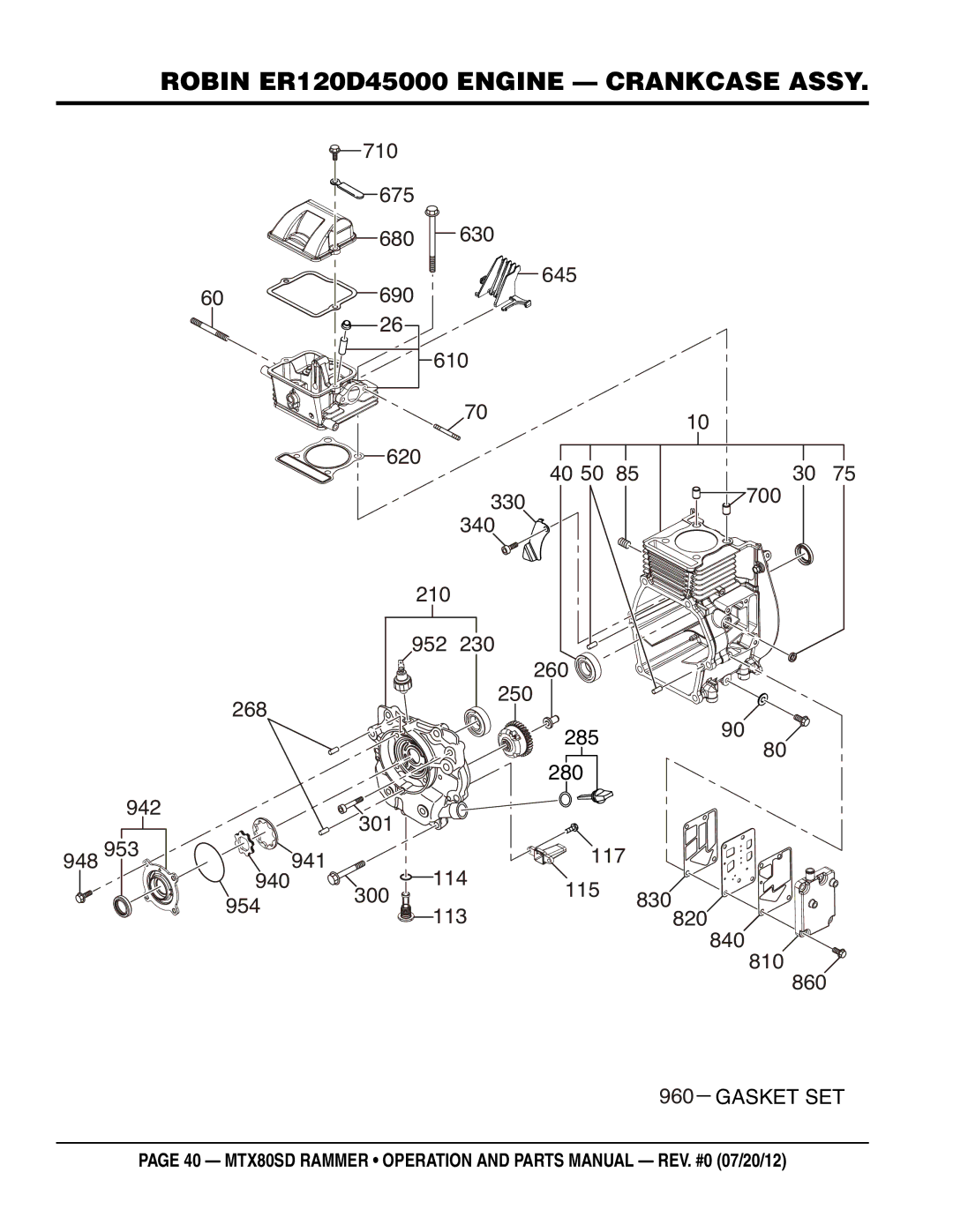 Multiquip MTX80SD manual Robin er120d45000 engine Crankcase assy 