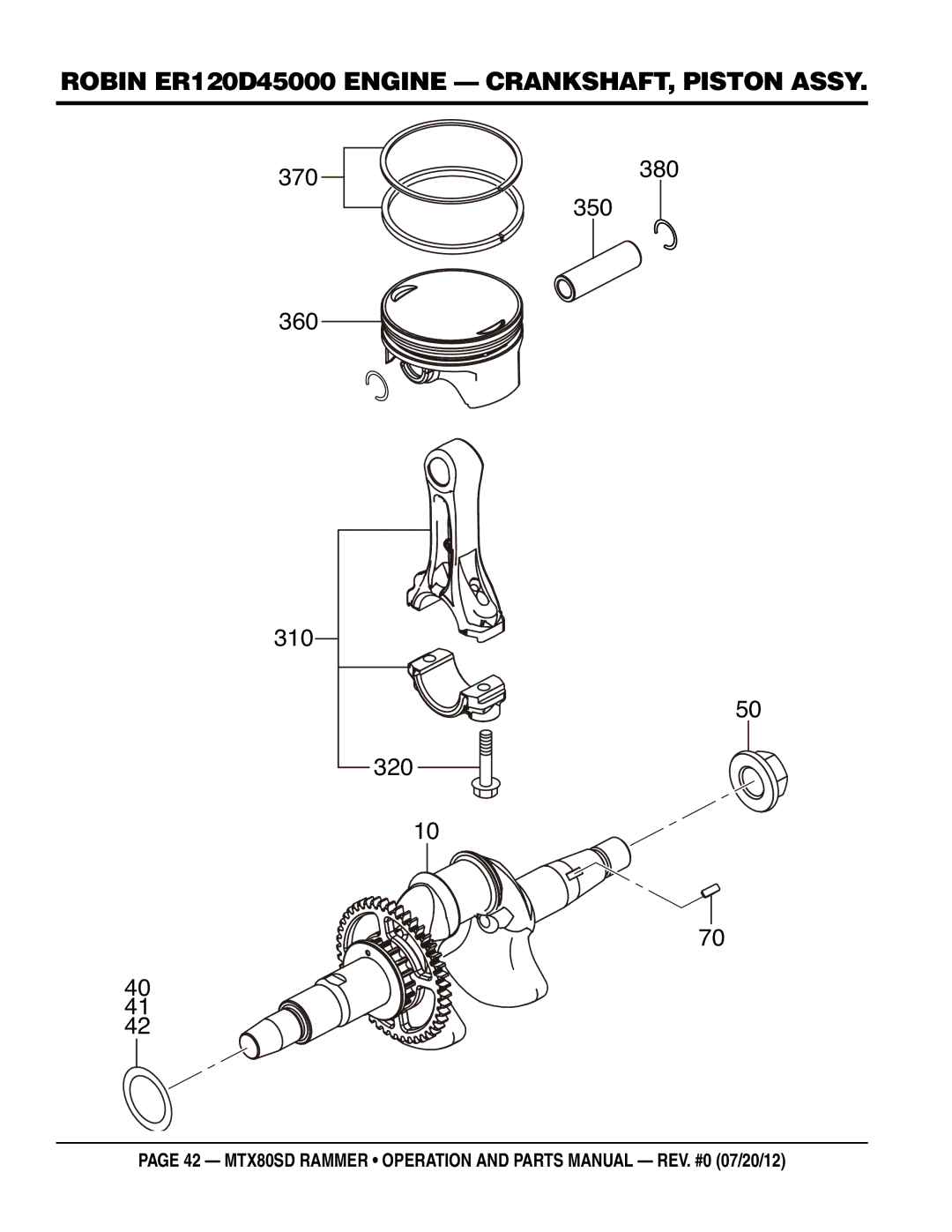 Multiquip MTX80SD manual Robin er120d45000 engine CRANKSHAFT, piston assy 