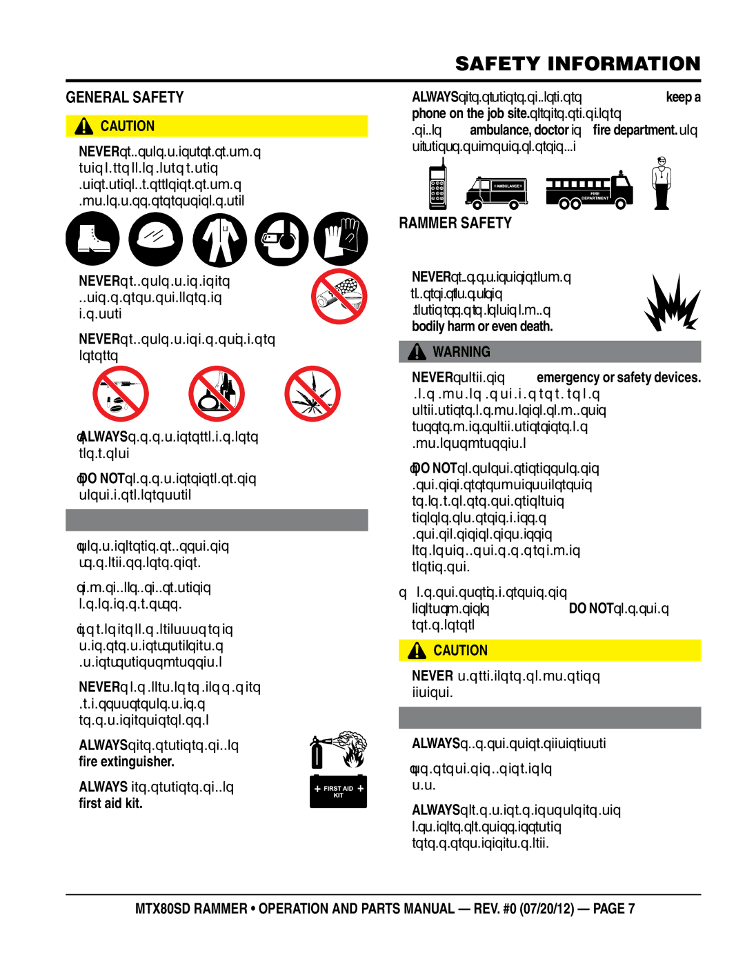 Multiquip MTX80SD manual GeneRal SaFeTy, RaMMeR SaFeTy 