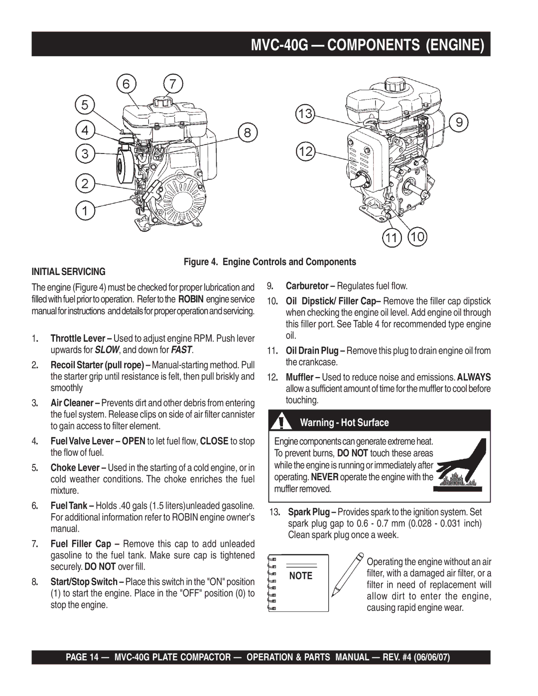 Multiquip manual MVC-40G Components Engine 