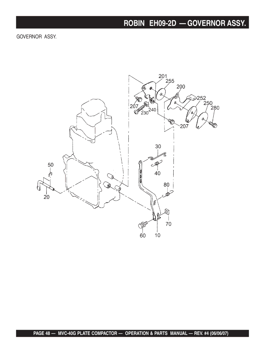 Multiquip MVC-40G manual Robin EH09-2D Governor Assy 