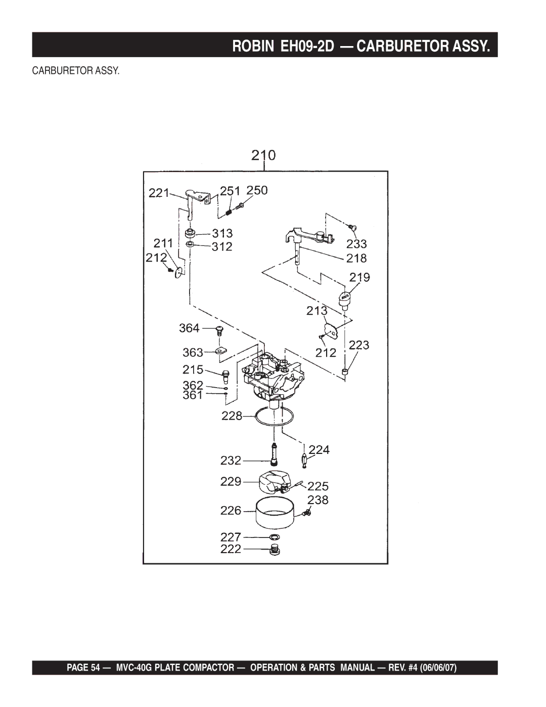 Multiquip MVC-40G manual Robin EH09-2D Carburetor Assy 