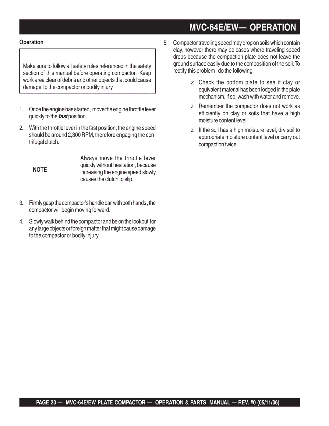 Multiquip manual MVC-64E/EW- Operation 