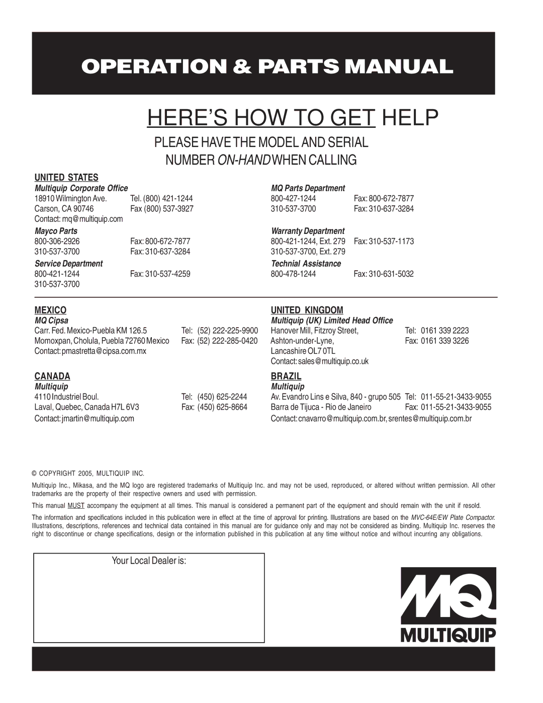 Multiquip MVC-64E/EW manual Heres HOW to GET Help 