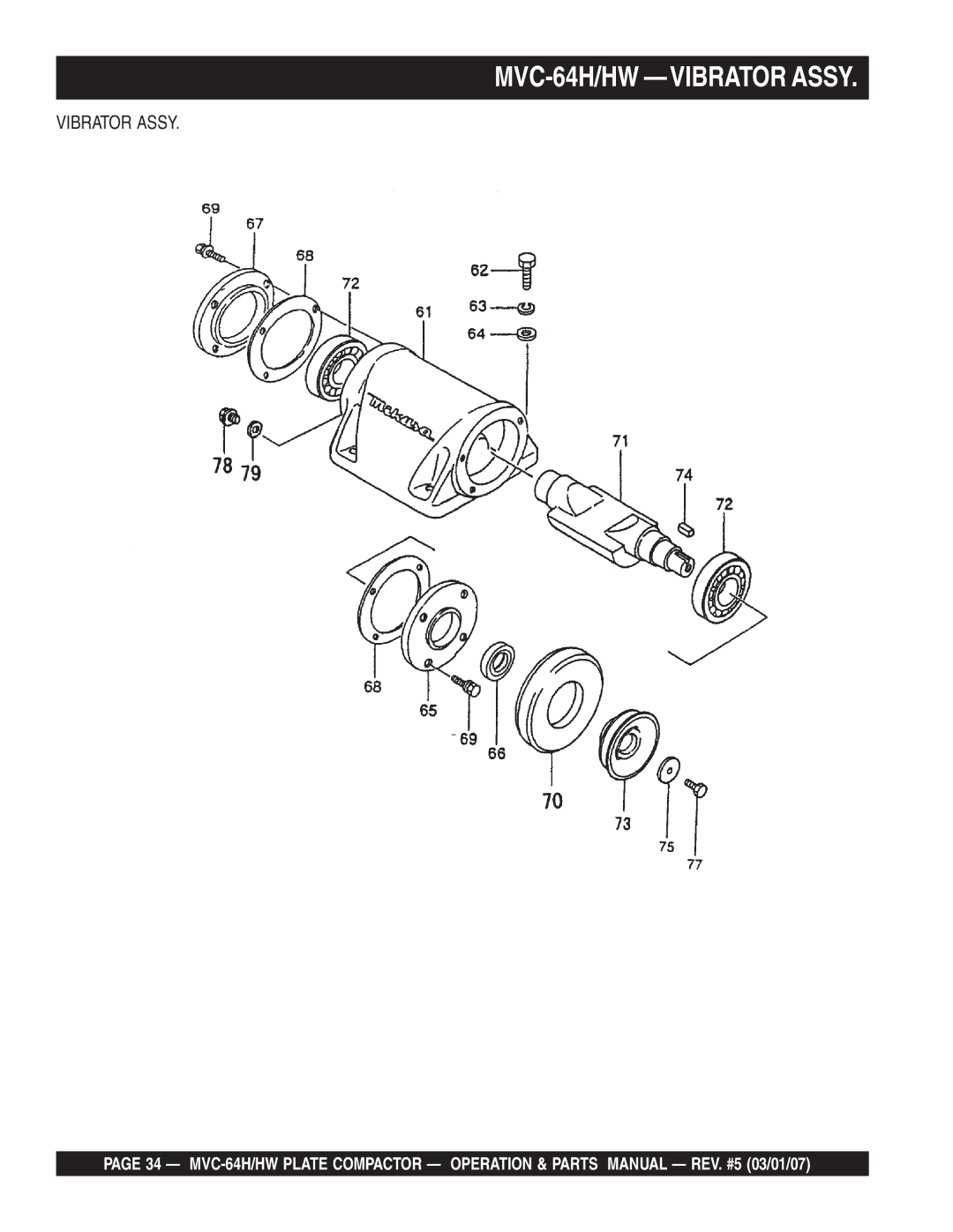 Multiquip MVC-64HW manual MVC-64H/HW -VIBRATOR Assy, Vibrator Assy 