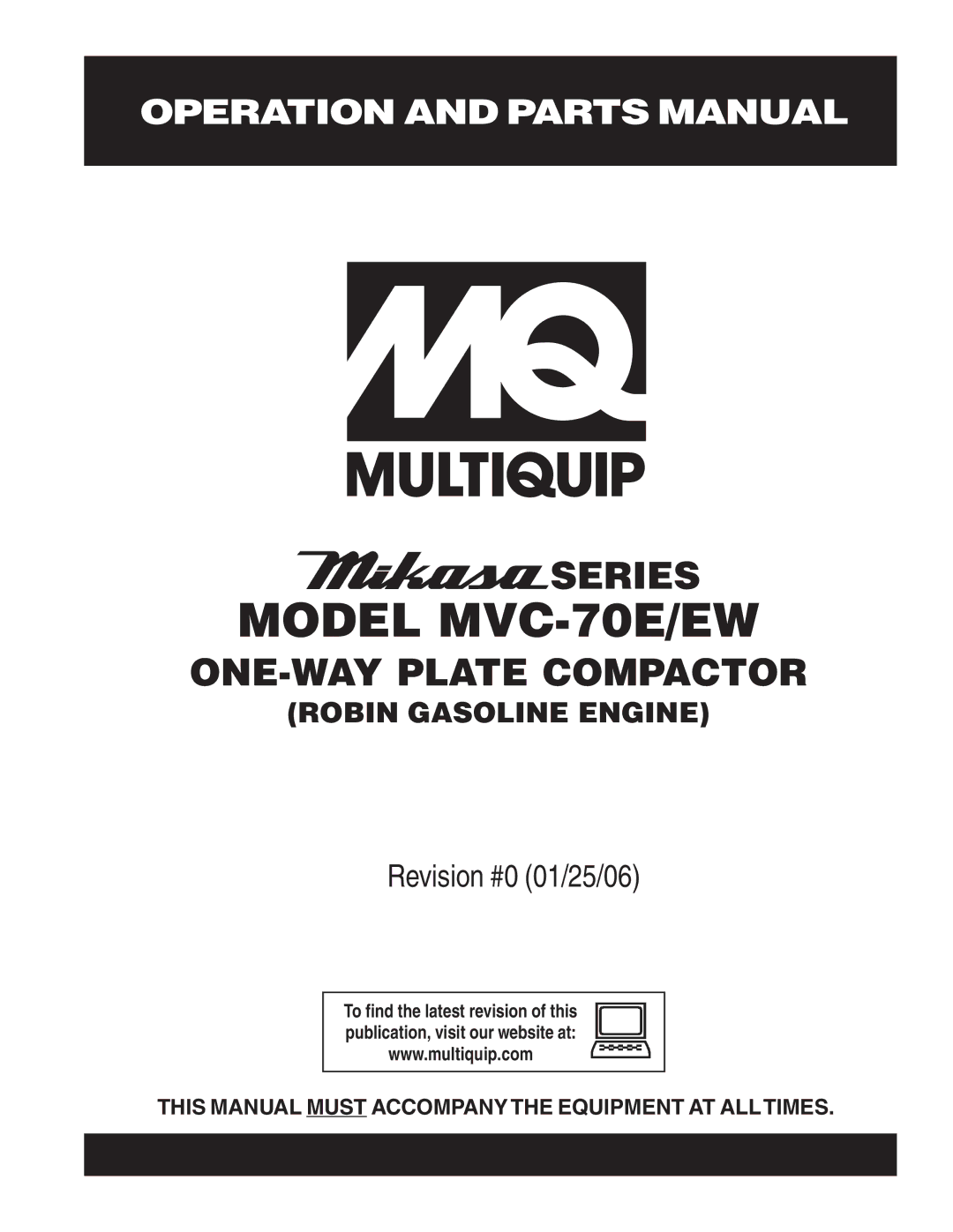 Multiquip manual Model MVC-70E/EW 