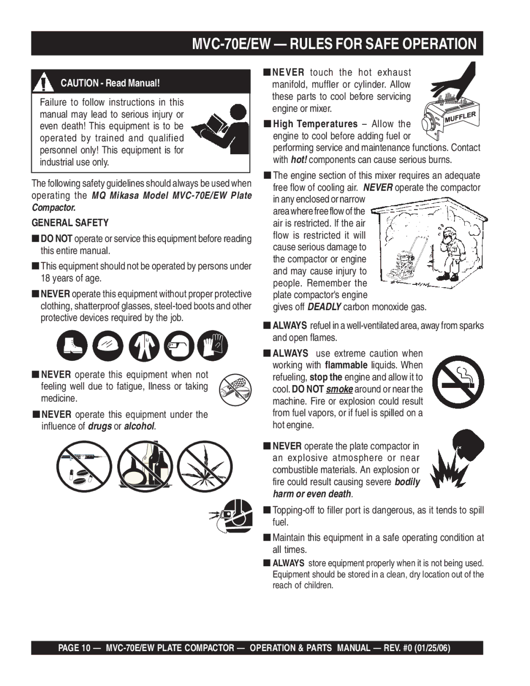 Multiquip manual MVC-70E/EW Rules for Safe Operation 