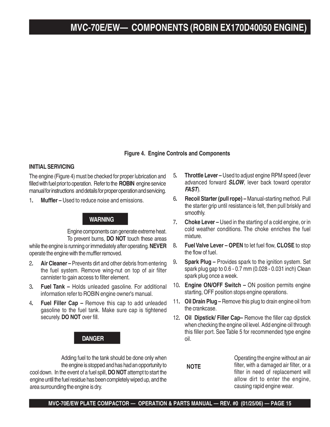 Multiquip manual MVC-70E/EW- Components Robin EX170D40050 Engine, Engine Controls and Components 