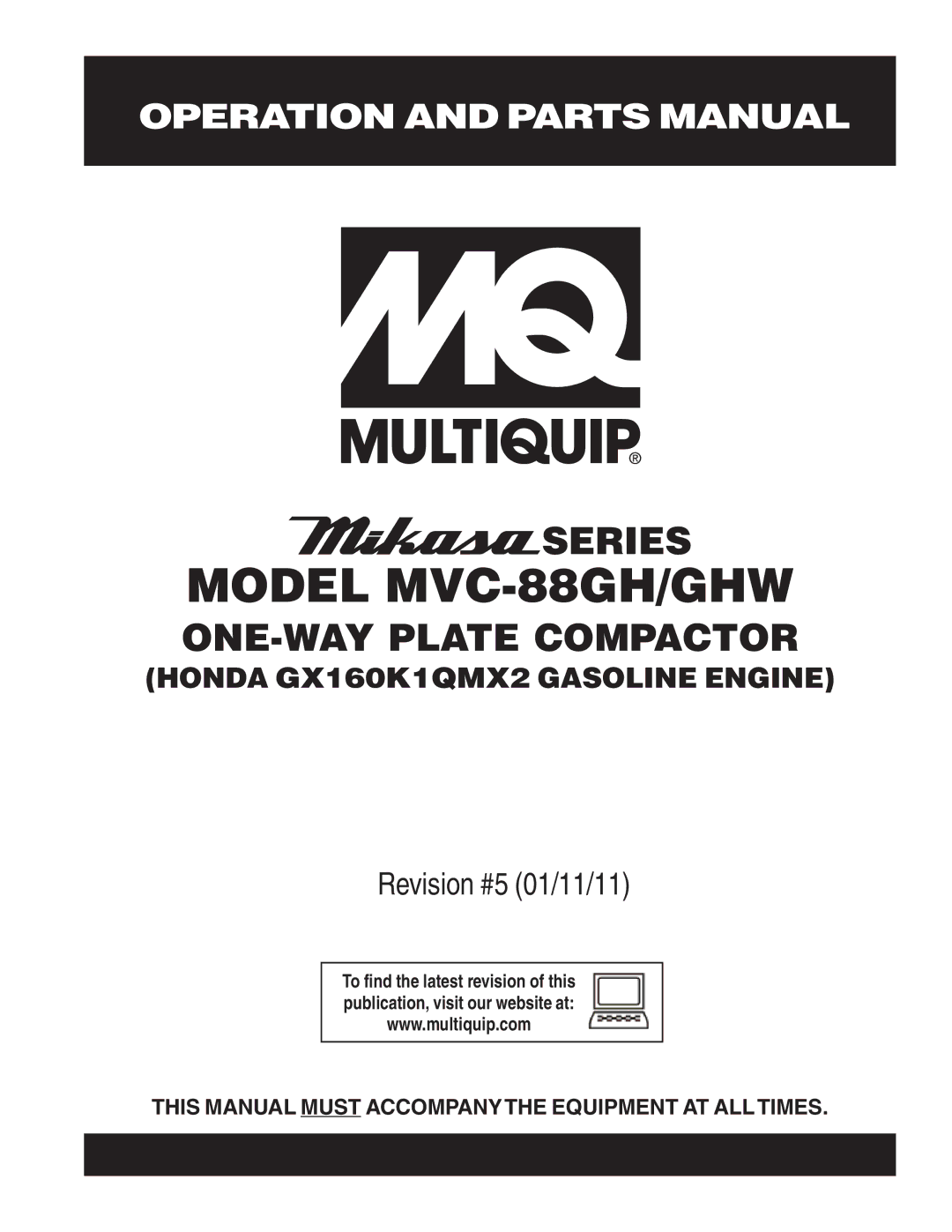 Multiquip MVC-88GHW manual Model MVC-88GH/GHW 