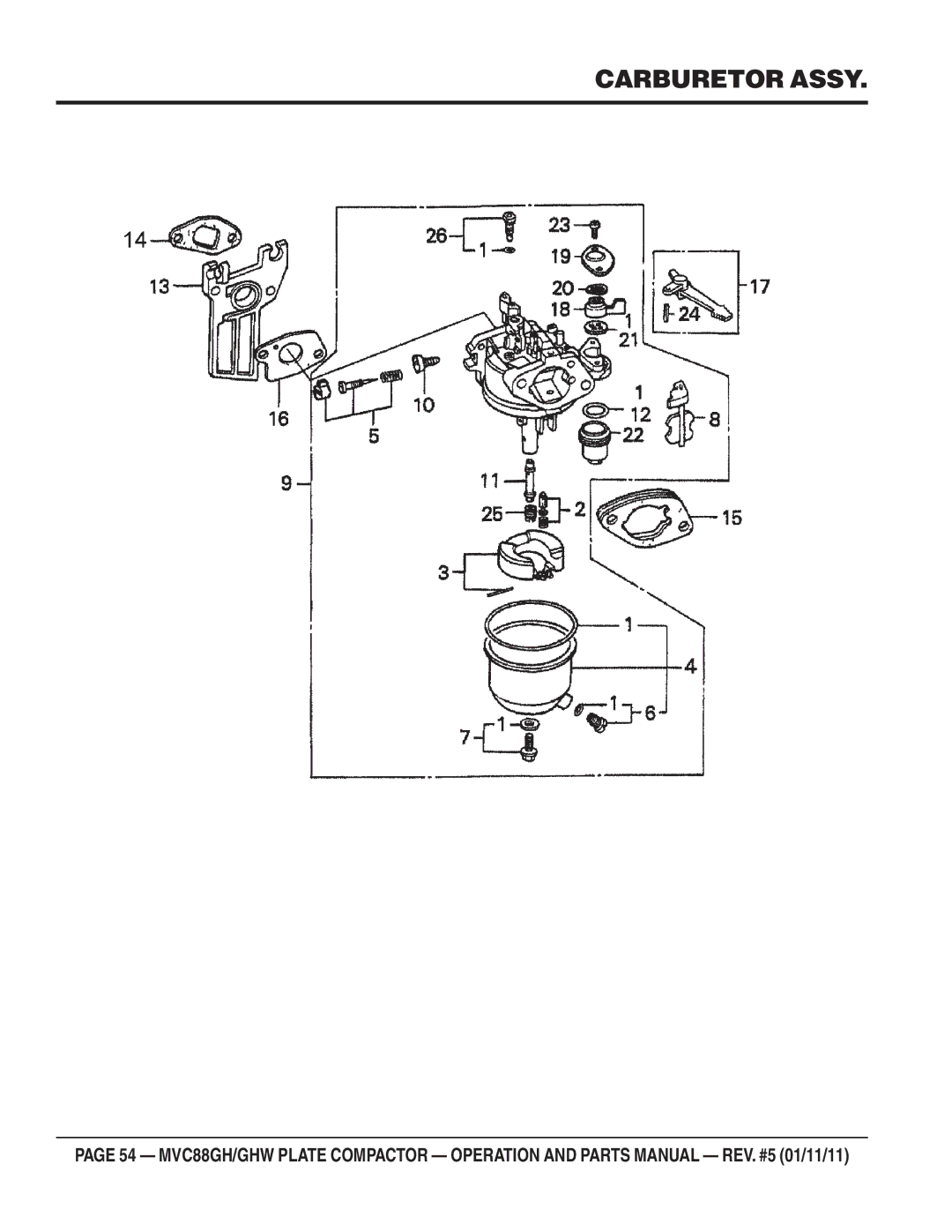 Multiquip MVC-88GHW manual Carburetor Assy 