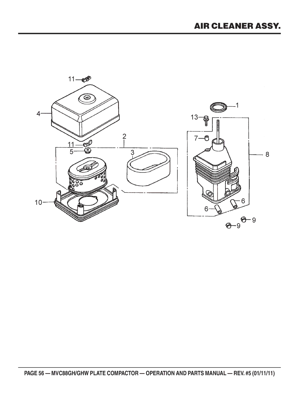 Multiquip MVC-88GHW manual AIR Cleaner Assy 