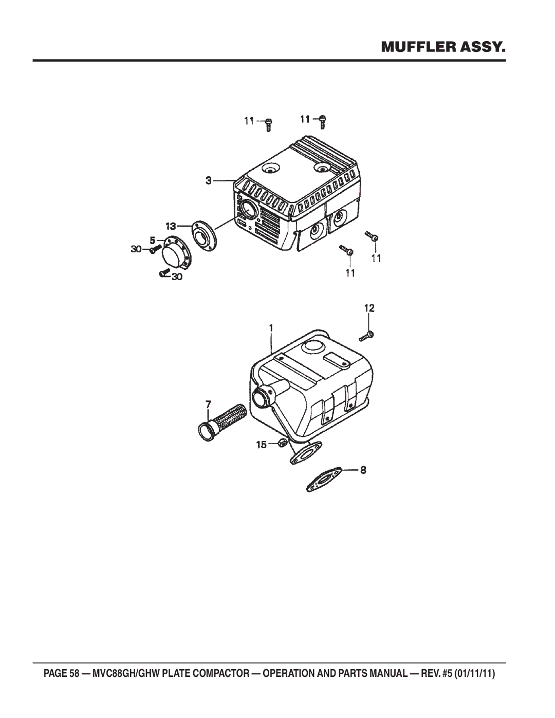 Multiquip MVC-88GHW manual Muffler Assy 