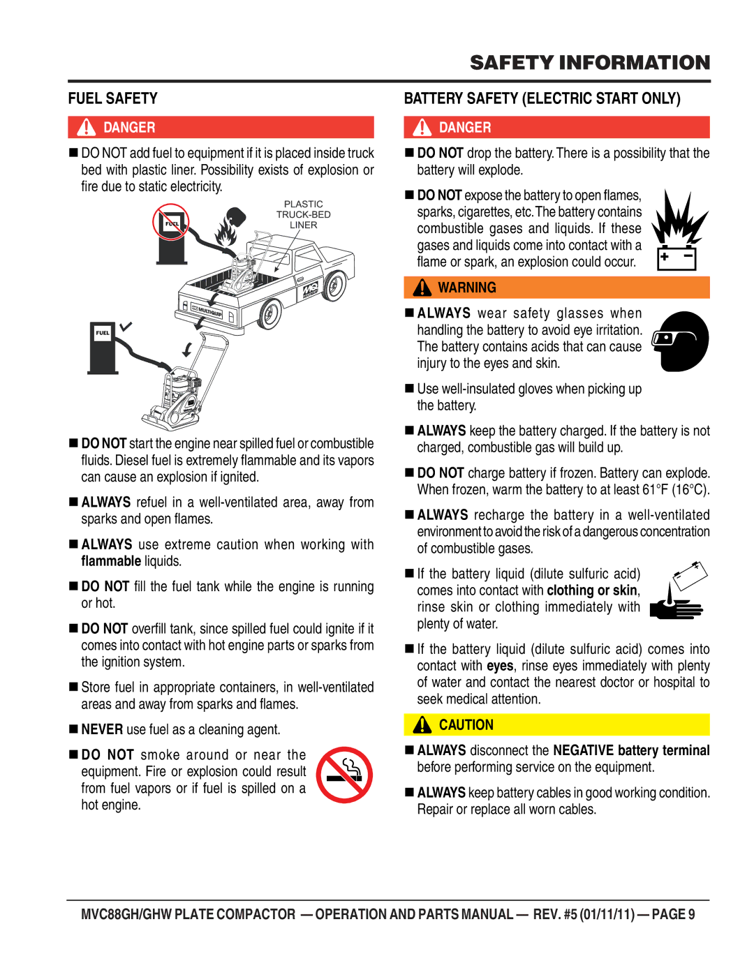 Multiquip MVC-88GHW manual Fuel Safety 