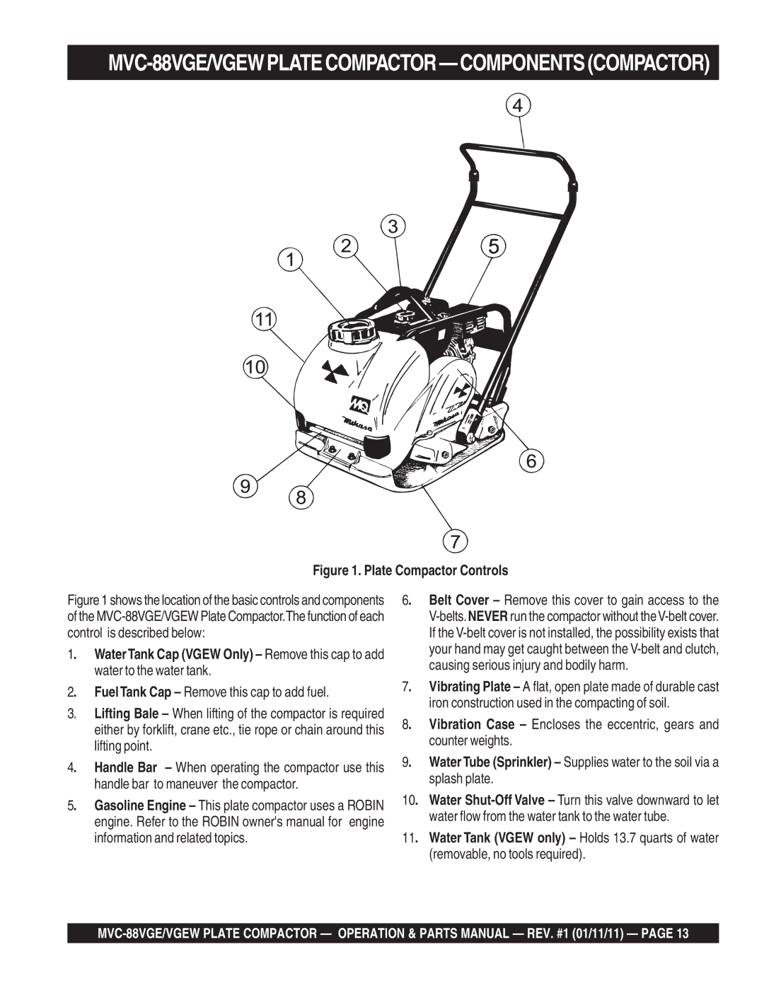 Multiquip manual MVC-88VGE/VGEWPLATECOMPACTOR-COMPONENTSCOMPACTOR 