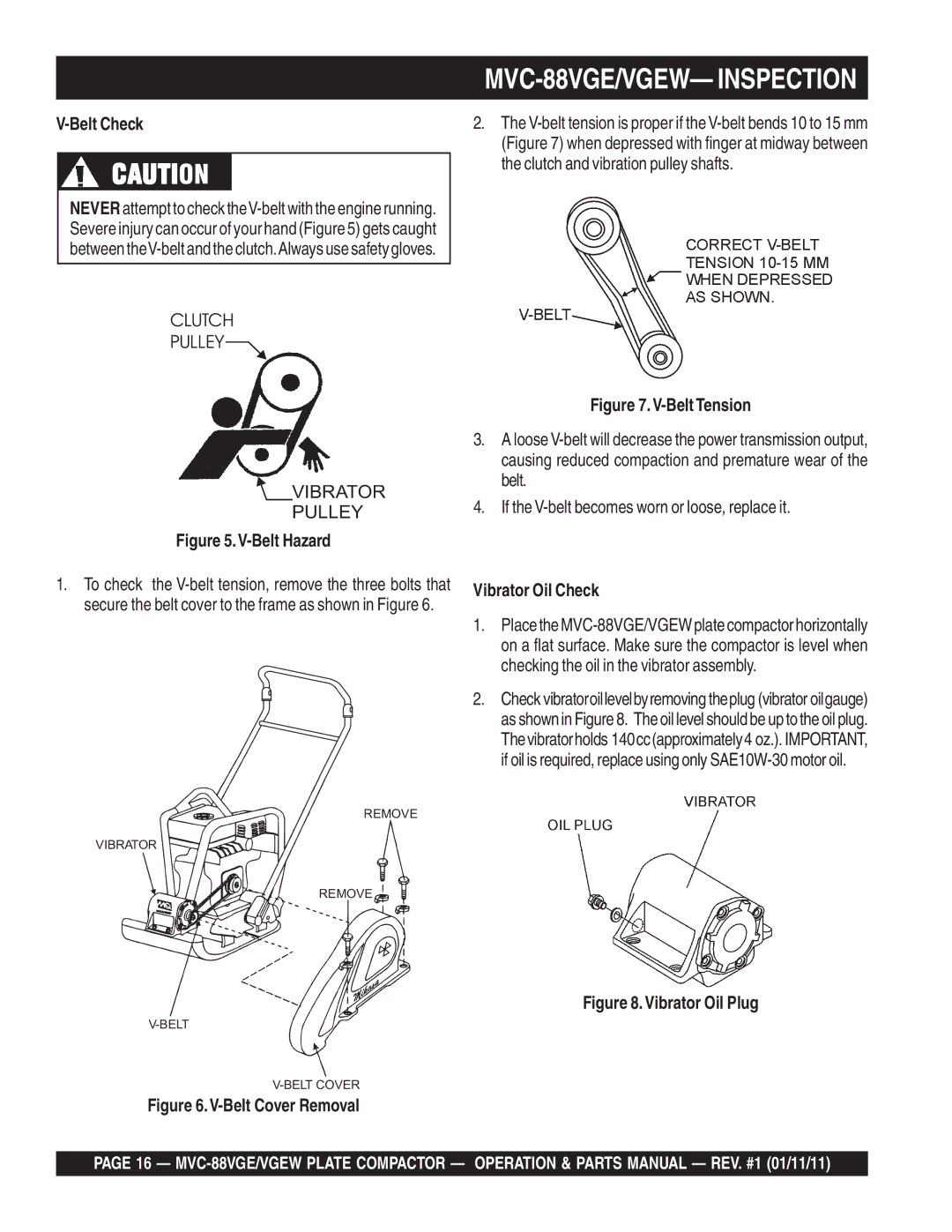 Multiquip manual MVC-88VGE/VGEW- Inspection, Belt Check 