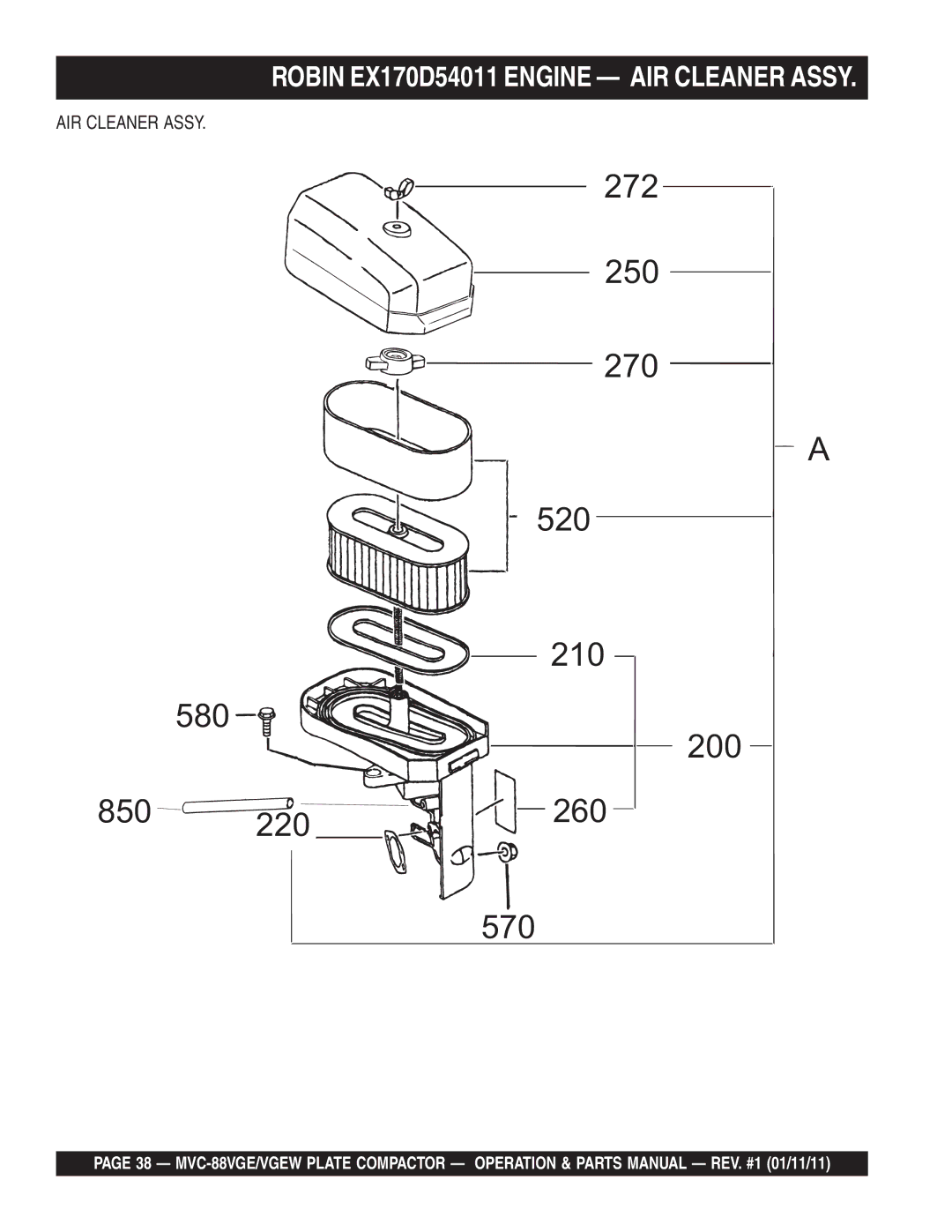 Multiquip MVC-88VGE/VGEW manual 220 260 570, Robin EX170D54011 Engine AIR Cleaner Assy 