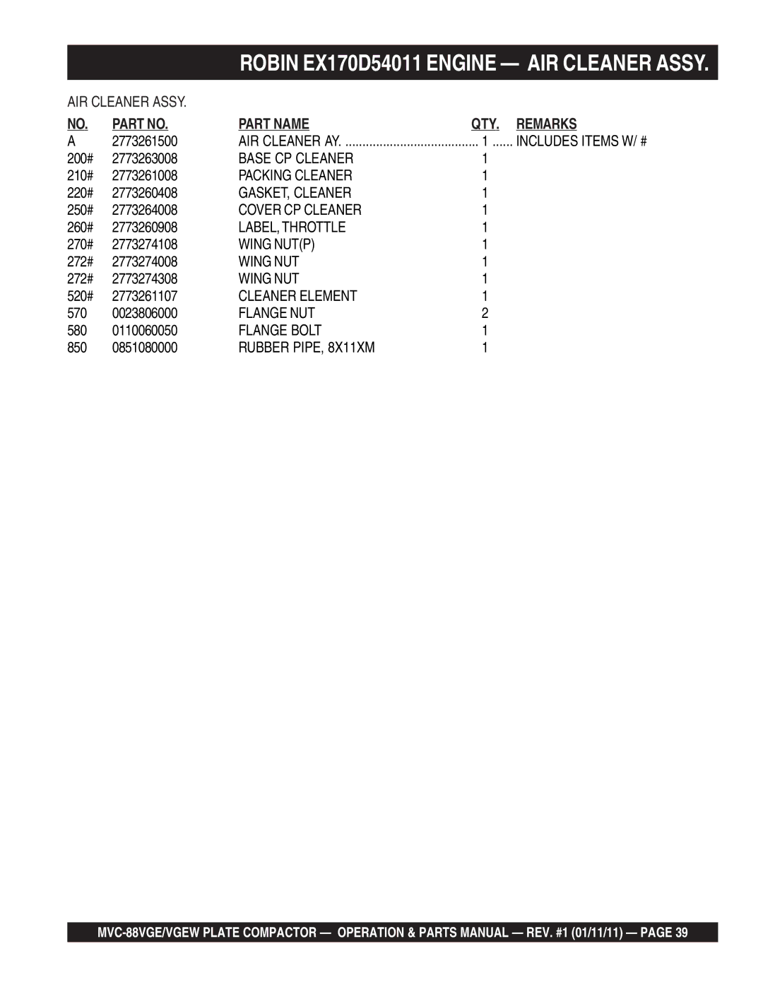 Multiquip MVC-88VGE/VGEW manual Base CP Cleaner 