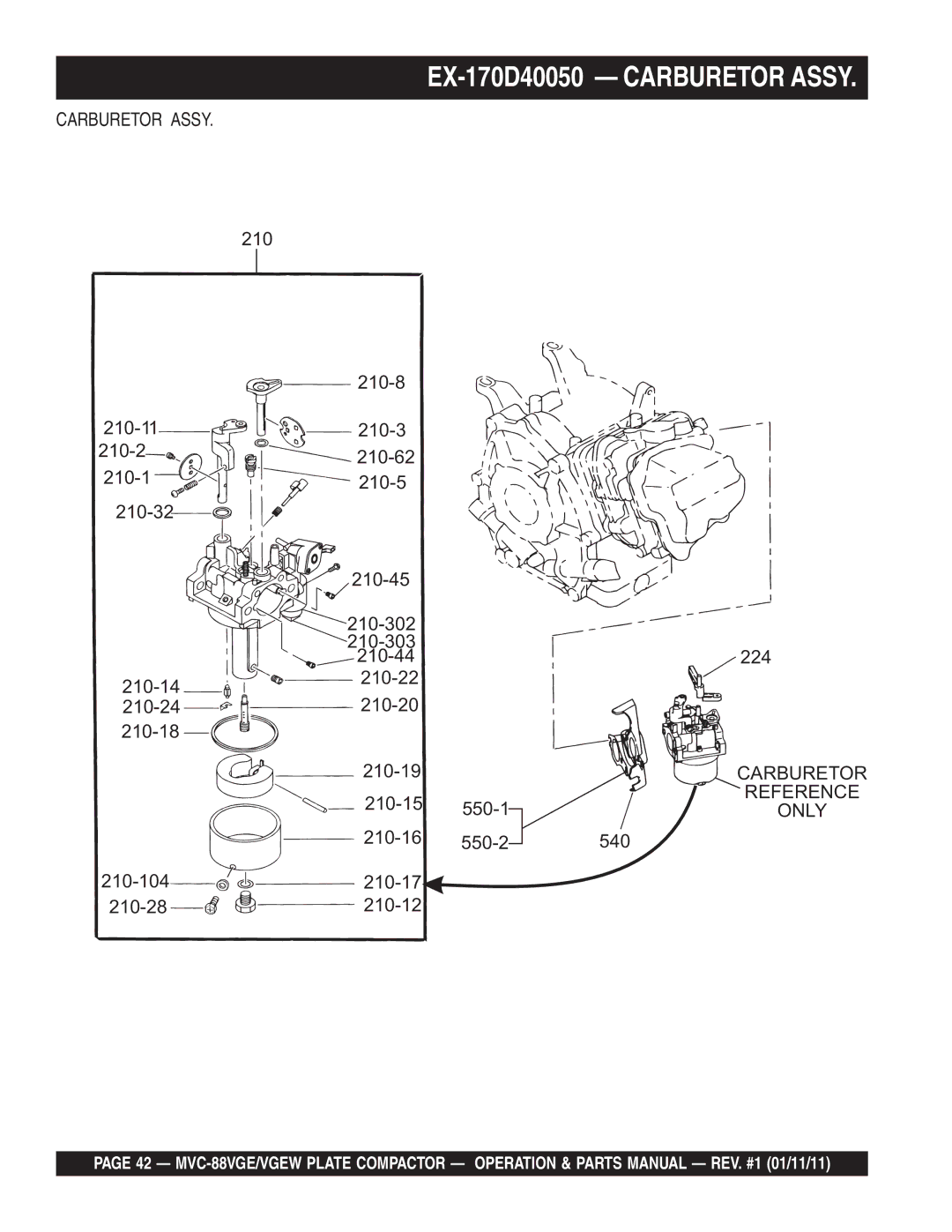 Multiquip MVC-88VGE/VGEW manual EX-170D40050 Carburetor Assy 