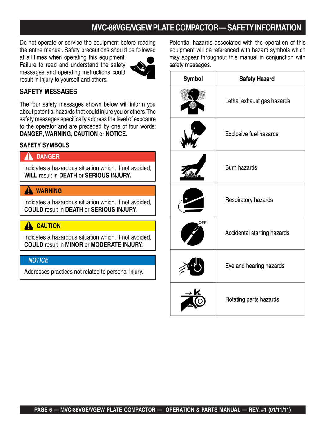 Multiquip manual MVC-88VGE/VGEWPLATECOMPACTOR-SAFETYINFORMATION 