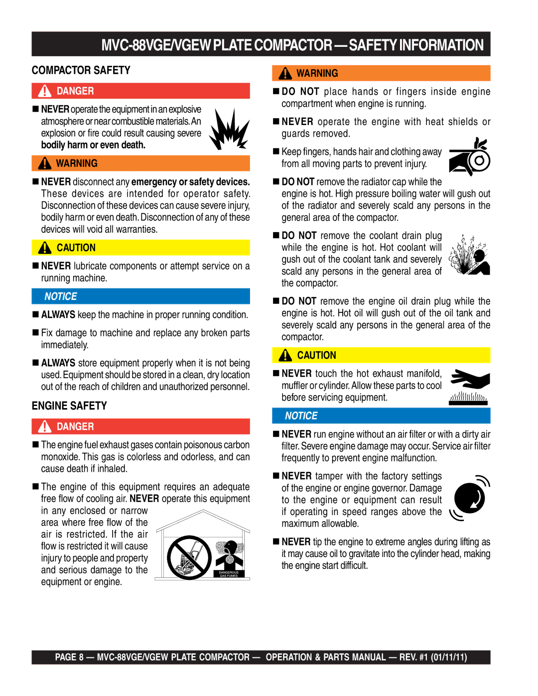 Multiquip manual MVC-88VGE/VGEWPLATECOMPACTOR-SAFETYINFORMATION, Compactor Safety 